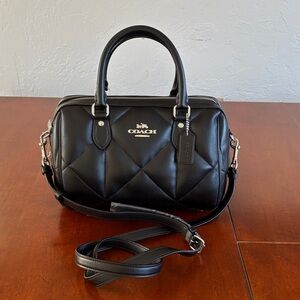Authentic Coach Rowan Black Puffy Diamond Quilted Satchel Bag.  NWT